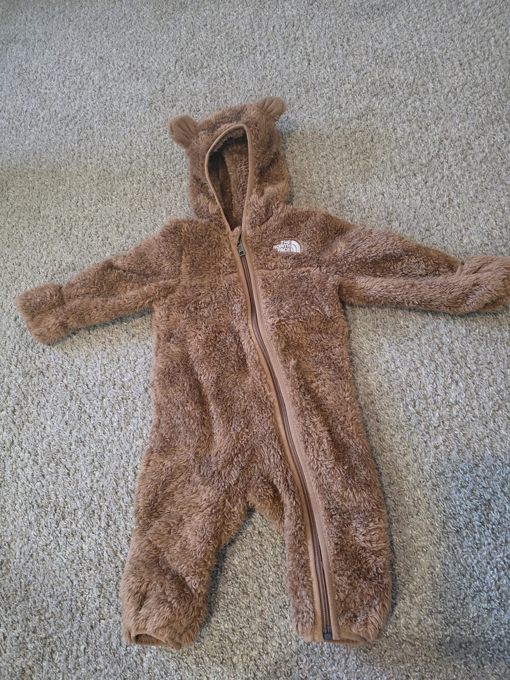 The North Face Brown Teddy Fleece Kids One-Piece Zip Suit